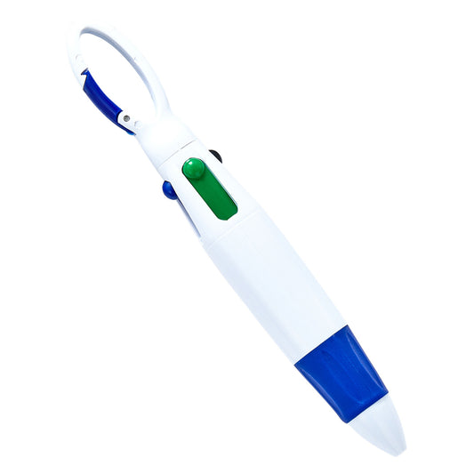Retractable Four-color Shuttle Pens with Carabiner Clip image 1