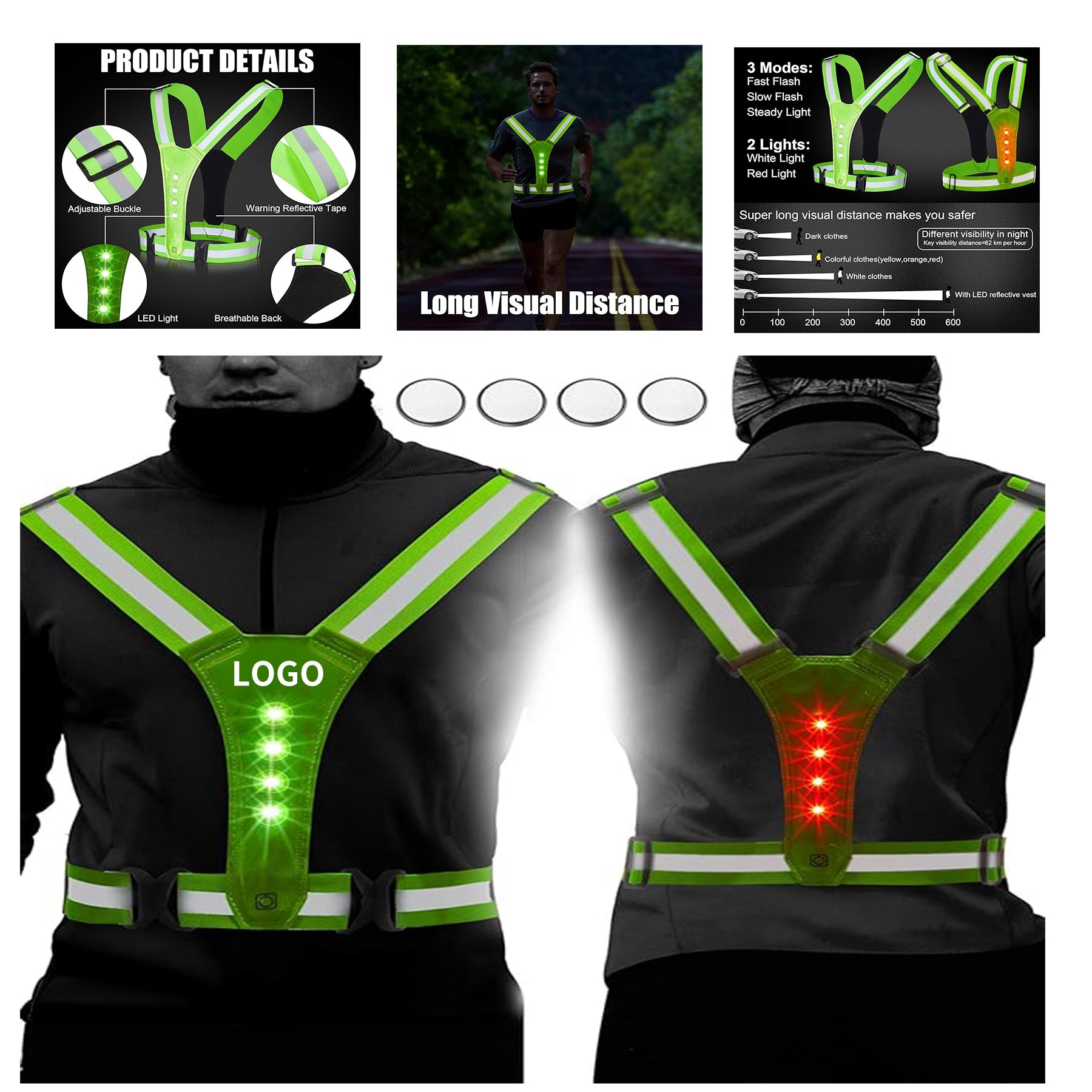 Led Reflective Running Vest Good Visibility Light Vest image 1