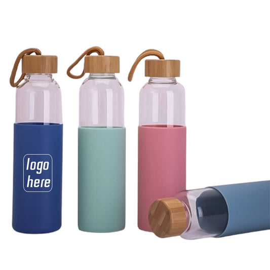 16 oz Botanical Glass Bottle w/ Bamboo Lid image 0
