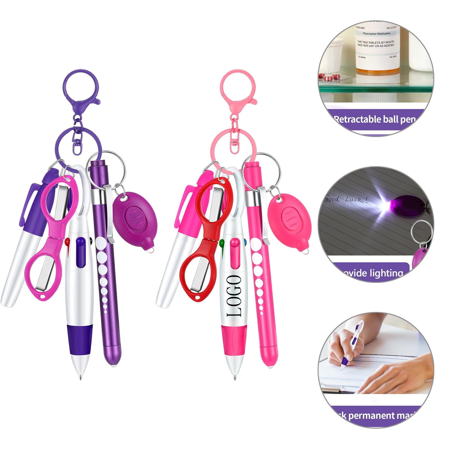 6-in-1 Shuttle Pens Retractable w/ Carabiner Keychain image 0