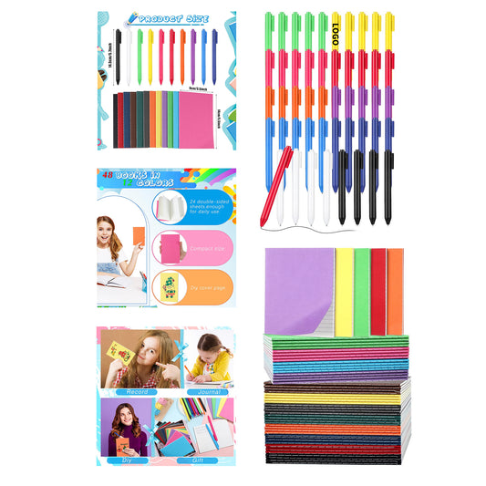 24 Sheets 48 Pages 3.5 x 5.5 Inch Mini Lined Notebook and Retractable Ballpoint Pen Set image 1