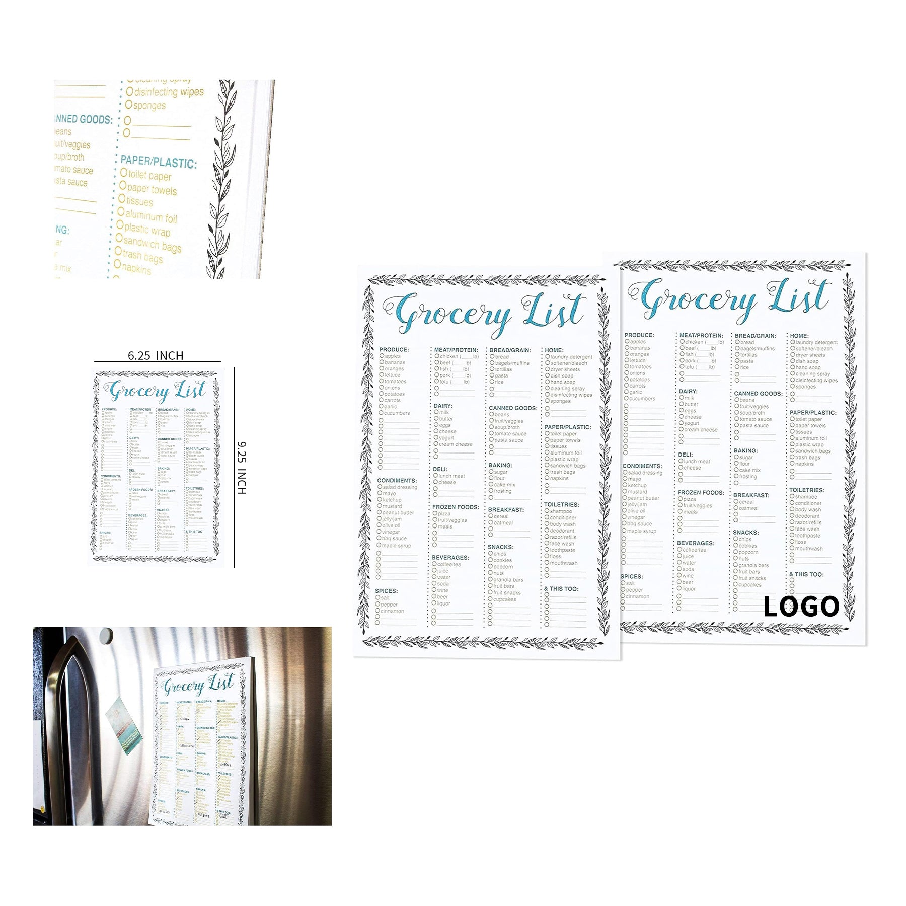 100 Sheets 9.25 x 6.25 In Magnetic Grocery List Pad for Fridge image 0