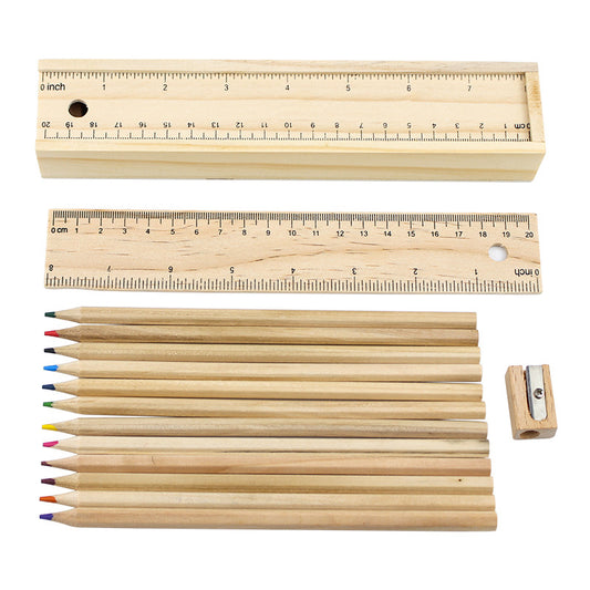 Wooden Ruler Sketch Pencils Set With Case image 1
