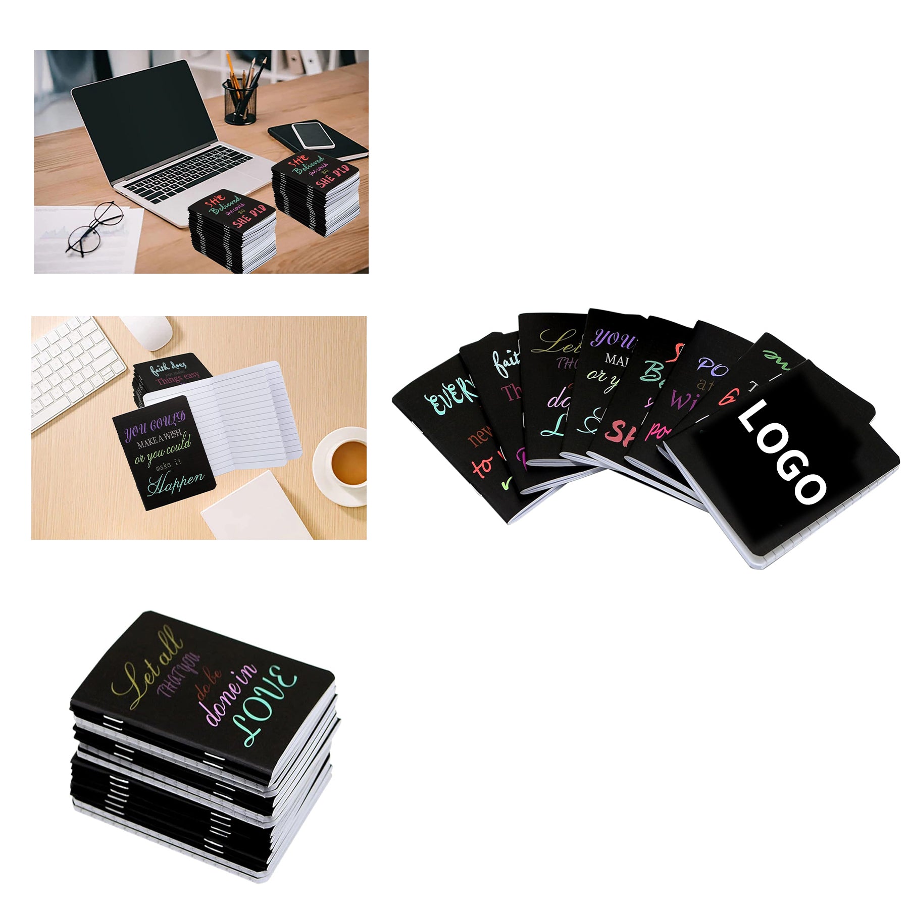 3.5 x 5 inches 48 Pages 24 Sheets Mini Notepads Black Inspirational Pocket Notebooks image 0