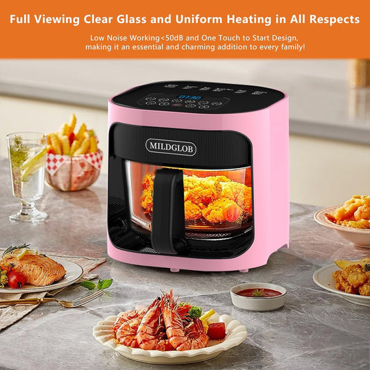 MILDGLOB 4.5 QT Glass Air Fryer, 6 IN 1 Air Fryer Non-Toxic,Temperature Control, 5 Preset Menue Intelligent Panel Gray image 1