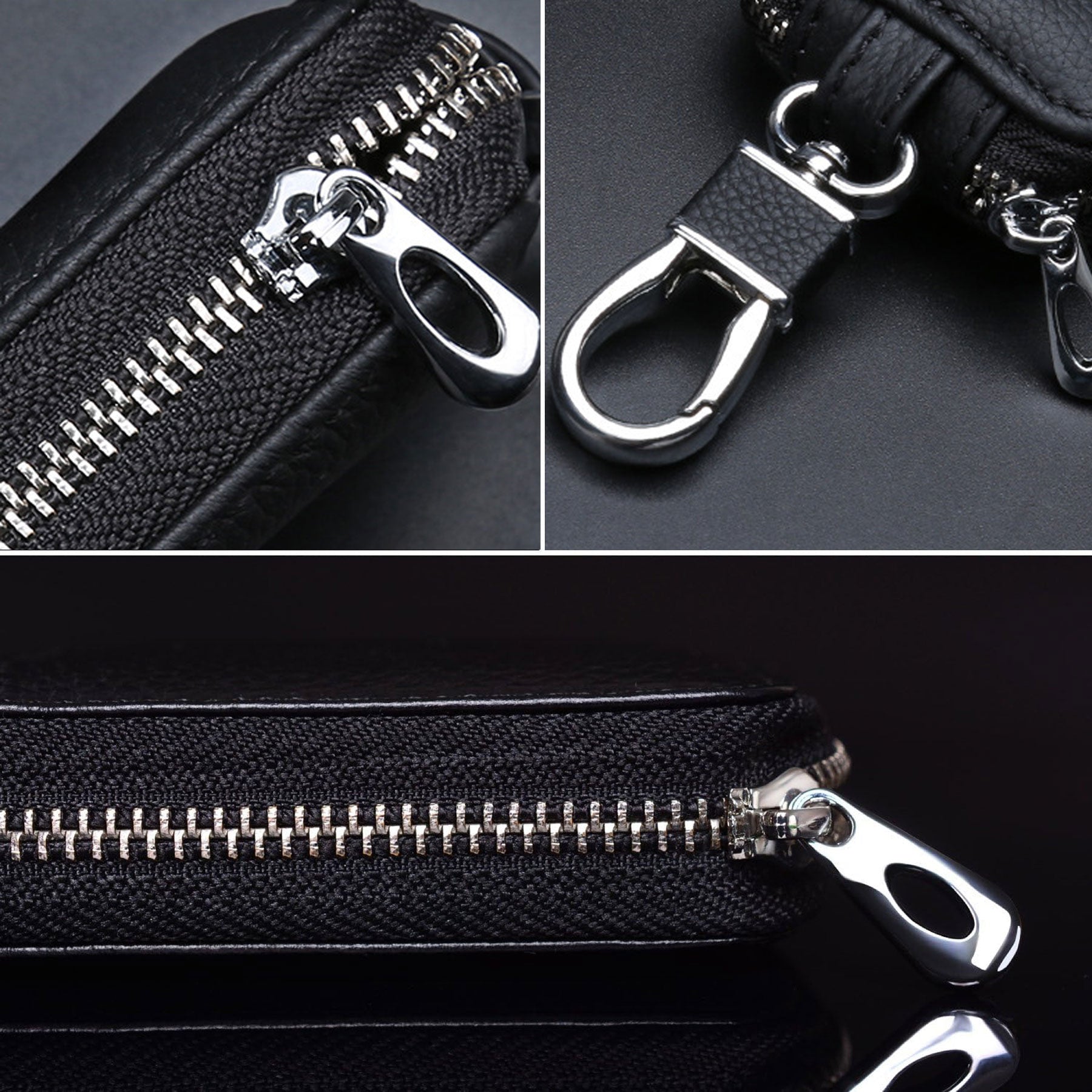 Genuine Leather Key Fob Case with Zipper: Protective Car Keychain Holder image 1