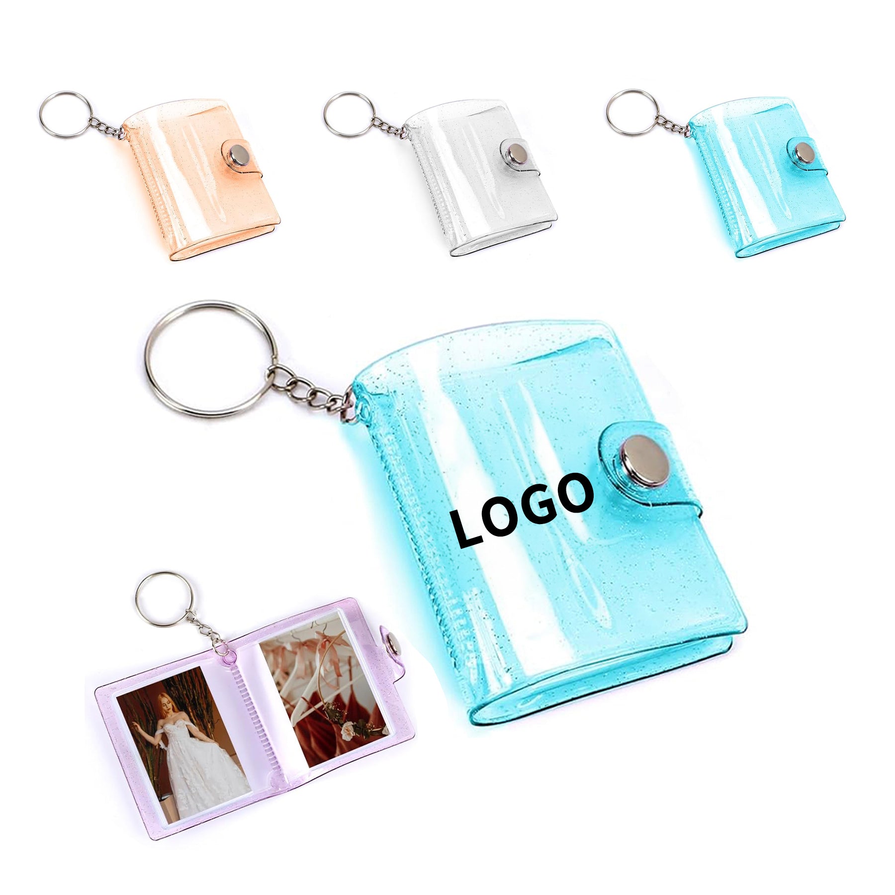 2 Inch Small Card Case Transparent Photo Holder with Keychain and 20 Pockets image 1
