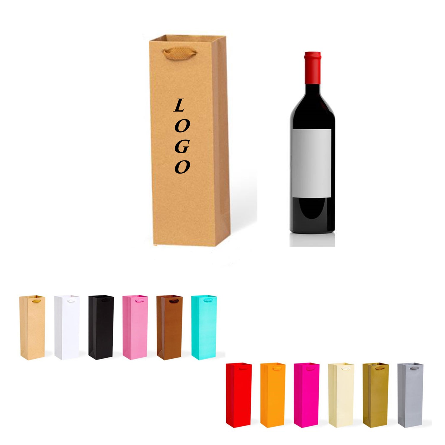 Paper Wine Bag Single Bottle Tote Carrier image 0