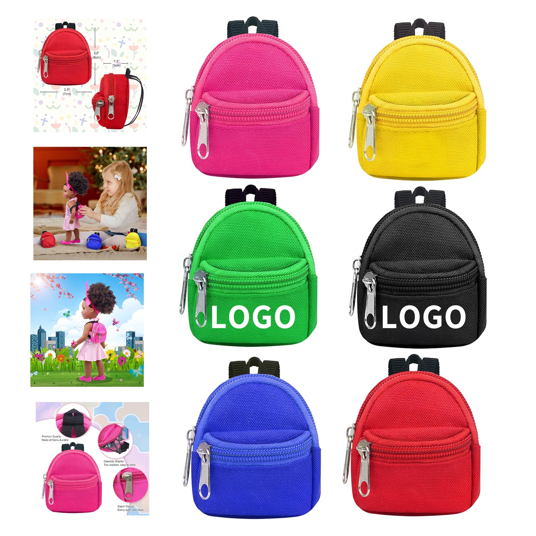 Doll Backpack Mini Zipper School Bag for Doll image 0