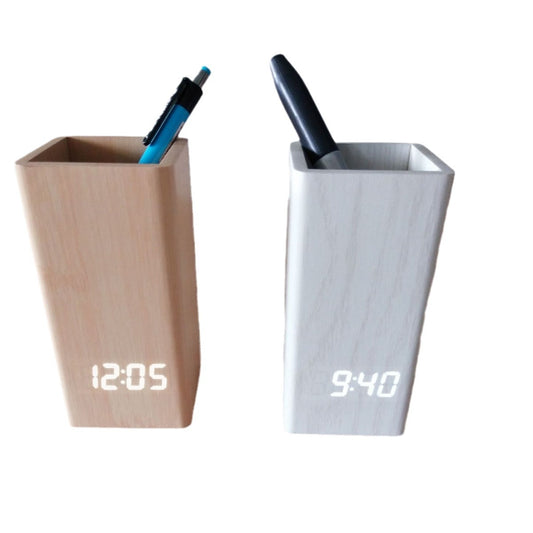 Wooden Pen Holder Alarm Clock - Wood Brown