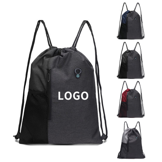 Oxford Nylon Drawstring Backpack with Headphone Jack image 0