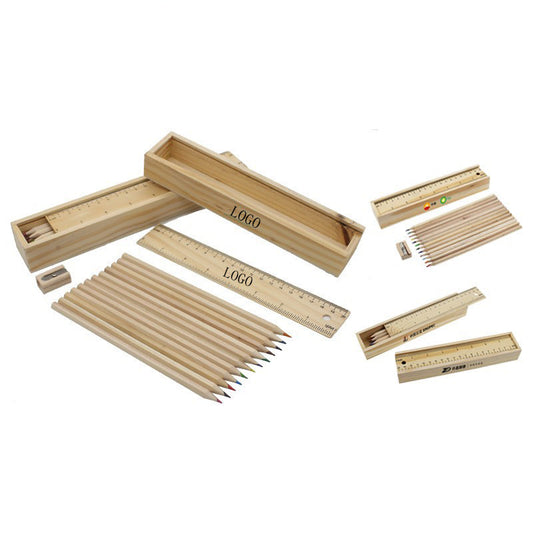 Wooden Ruler Sketch Pencils Set With Case image 0