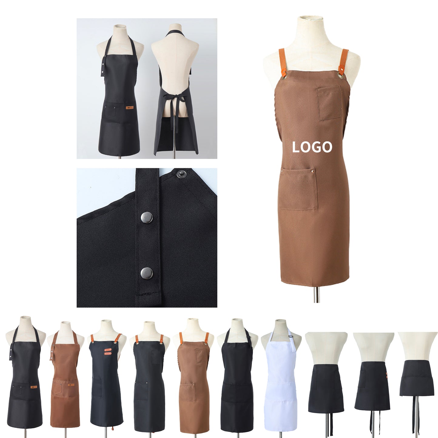 Custom Logo Waterproof Apron - Oil-Resistant, Home and Kitchen Use, Thickened Design - Black