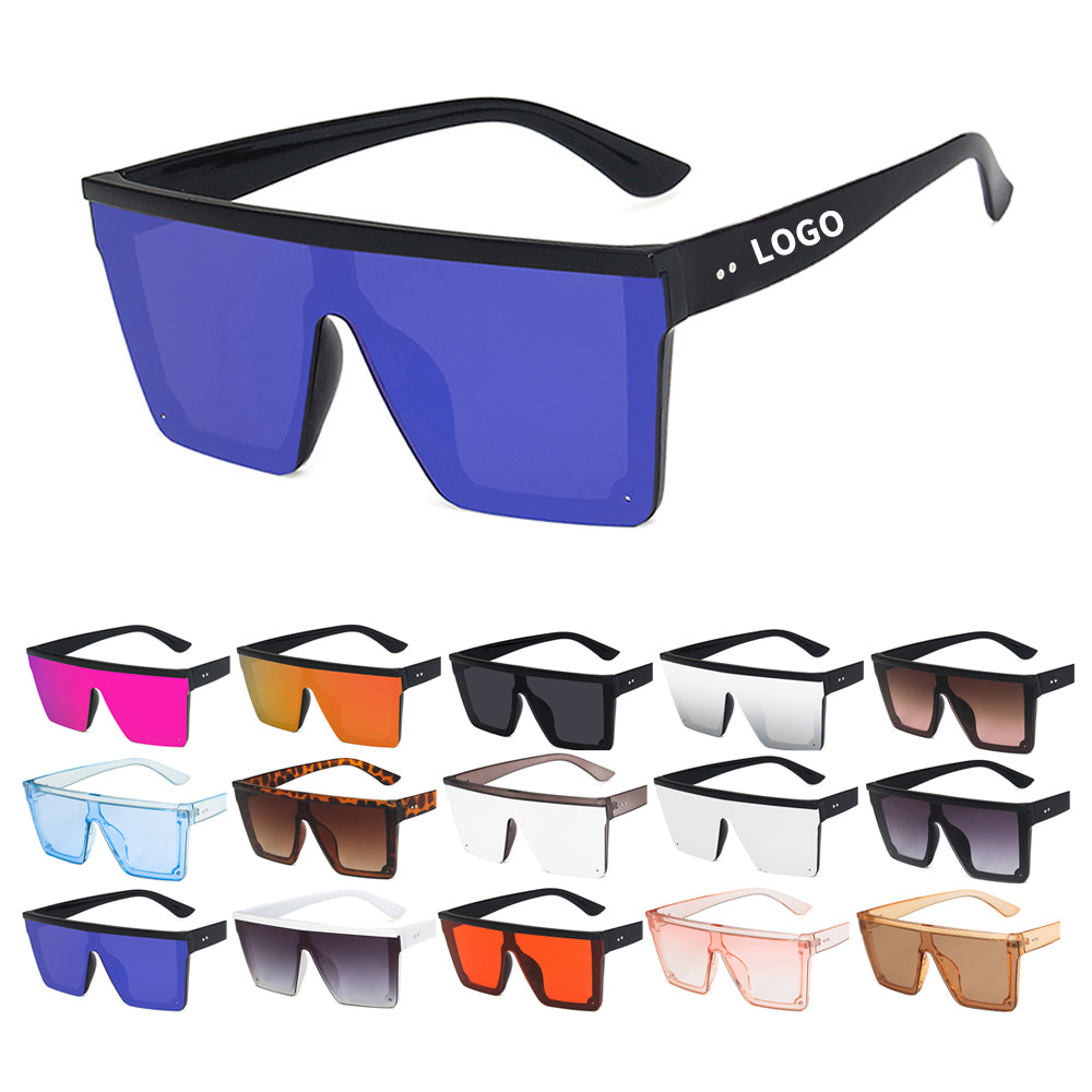 Oversized Shield Sunglasses with UV Protection - Black/Purple