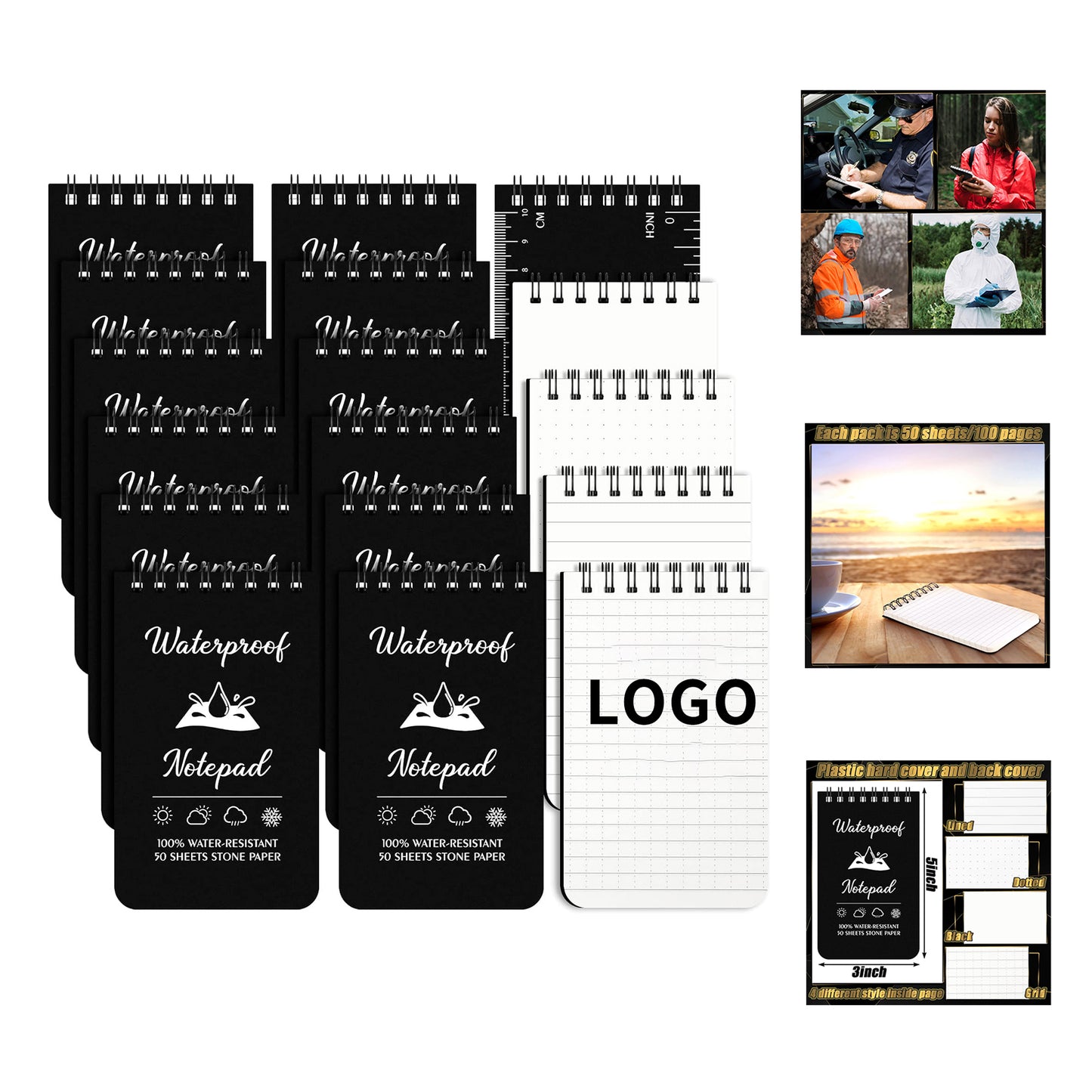 3 x 5 Inches Memo Outdoors Paper Field Notepad Golf Notebook - Black