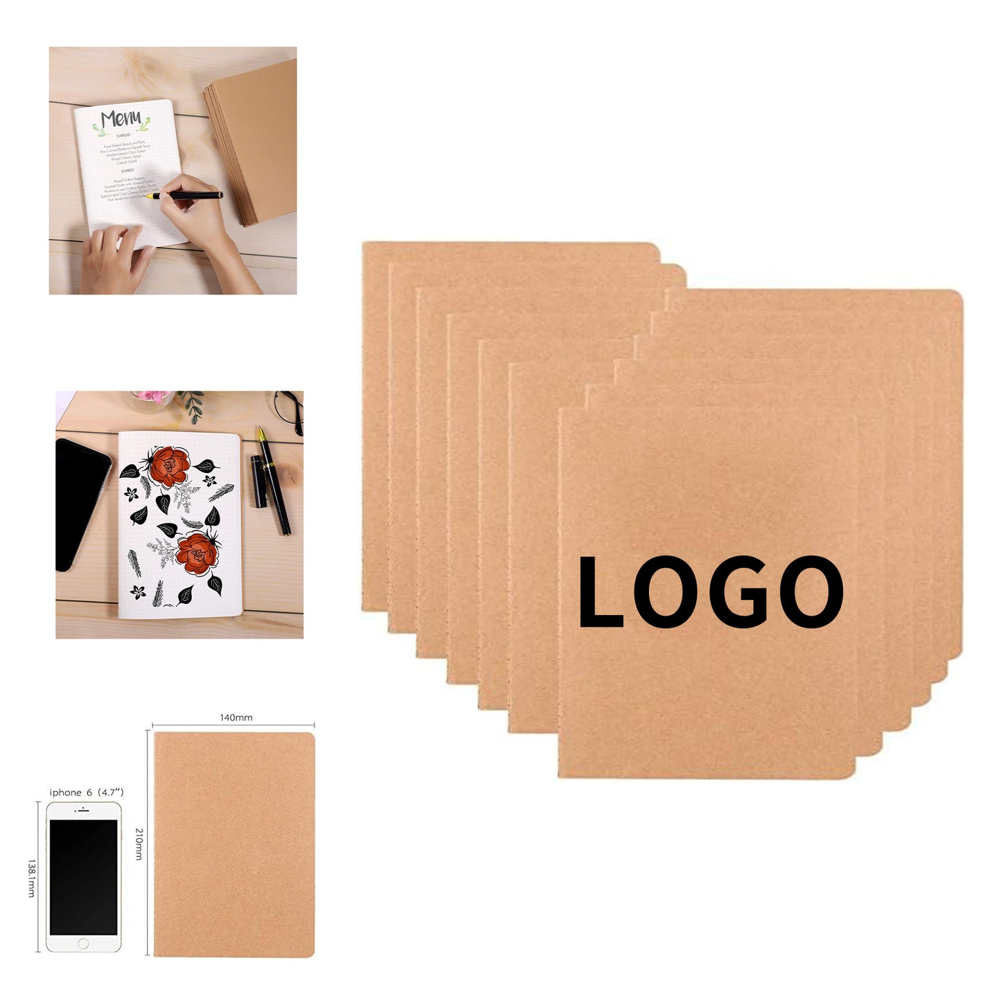8.3 x 5.5 inch 60 Pages A5 Size Dot Grid Notebook Journals Bulk with Thick Dotted Grid Paper - Kraft