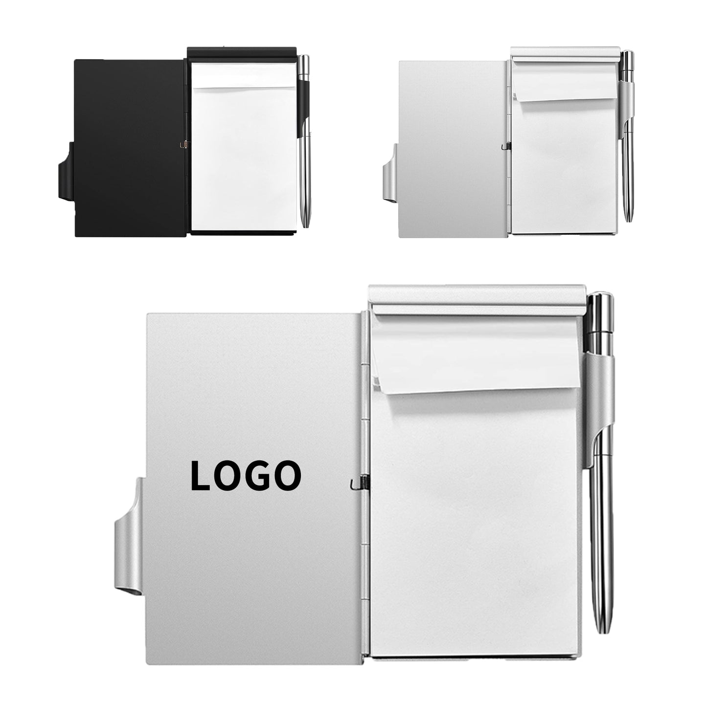 Metal Pocket Notebook with Pen and Refillable Paper Aluminum Flip Office Notebook - Aluminum