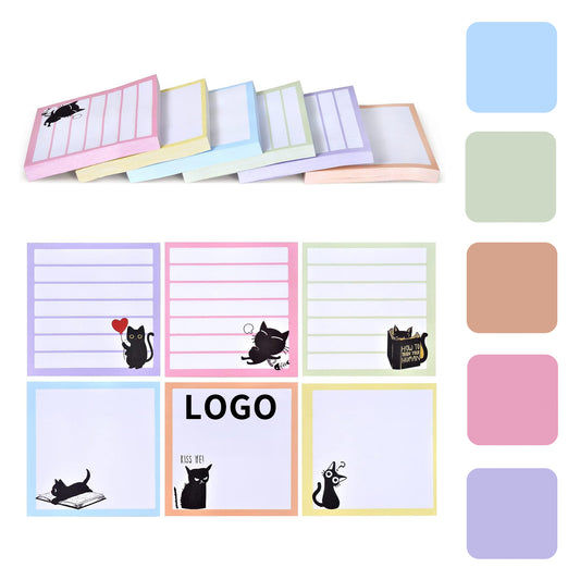3 x 3 Inches 80 Sheets Funny Black Cat Notepad for Cat Lover Gift - White