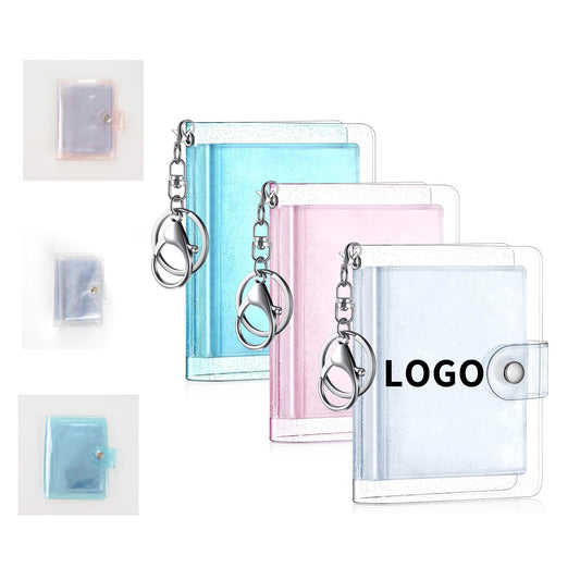 3 Inch Mini Small Photo Album Transparent Kpop Photocard Binder 32 Pockets Album with Keychain - Clear