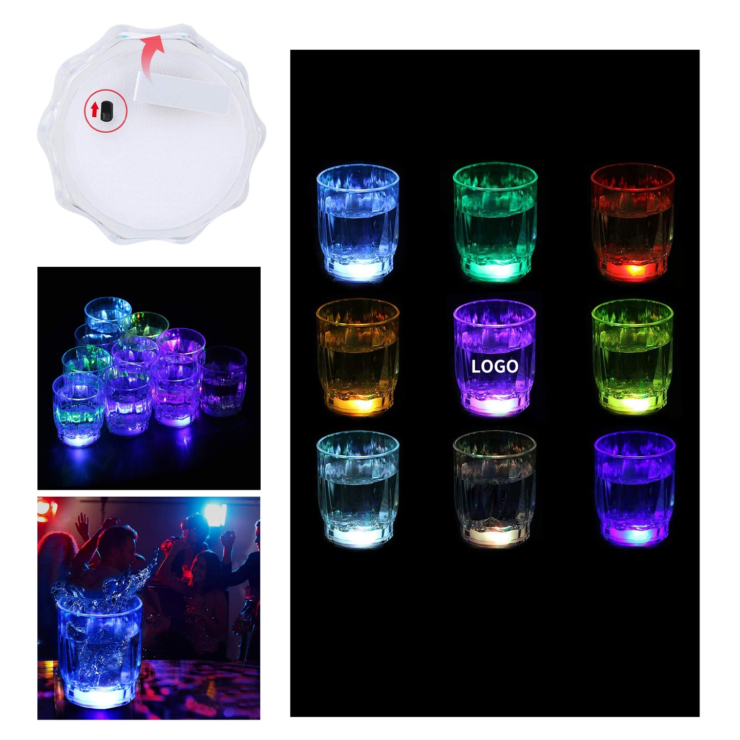2 Oz Led Flashing Shot Glasses Glow Cup - Transparent