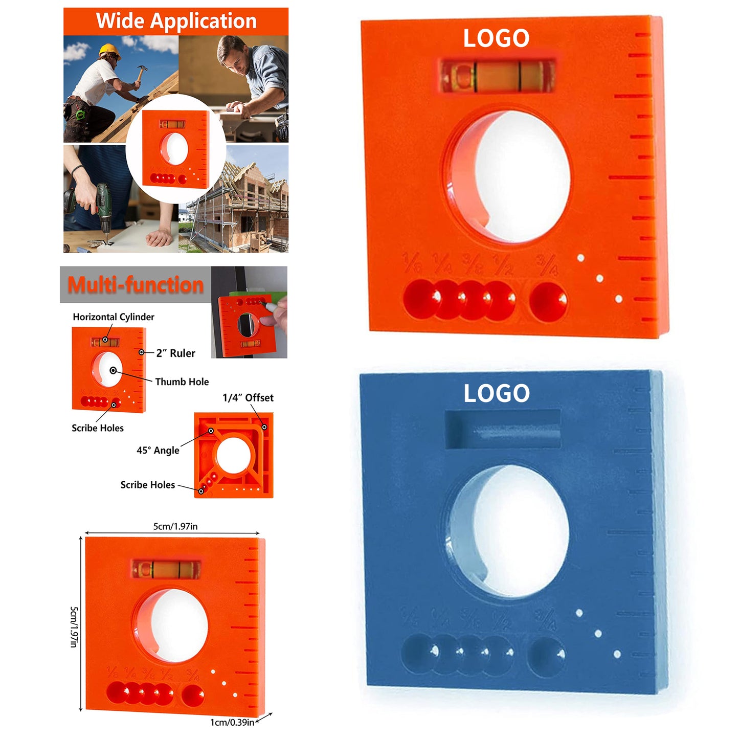 Marks Offset Ruler with Level 5 in 1 Multifunction Ruler for Parallel Lines