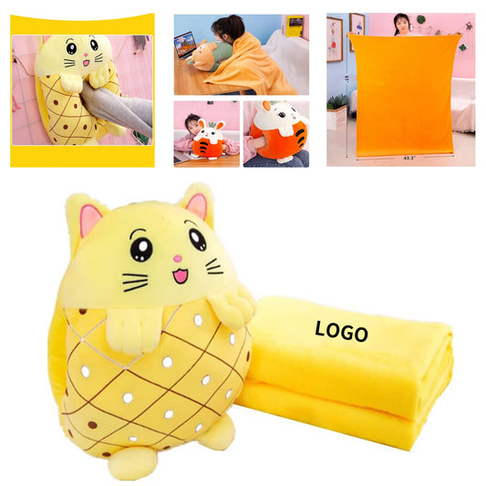 Adorable 3 in 1 Kids Stuffed Animal Travel Blanket and Pillow Set - Yellow