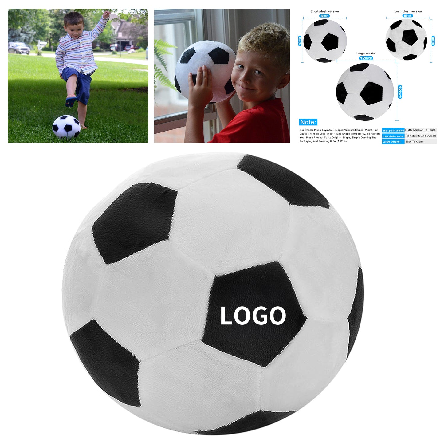 Plush Soccer Balls Fluffy Stuffed Soccer Ball Plush Pillow Soft Plush Soccer Ball Pillow - Black
