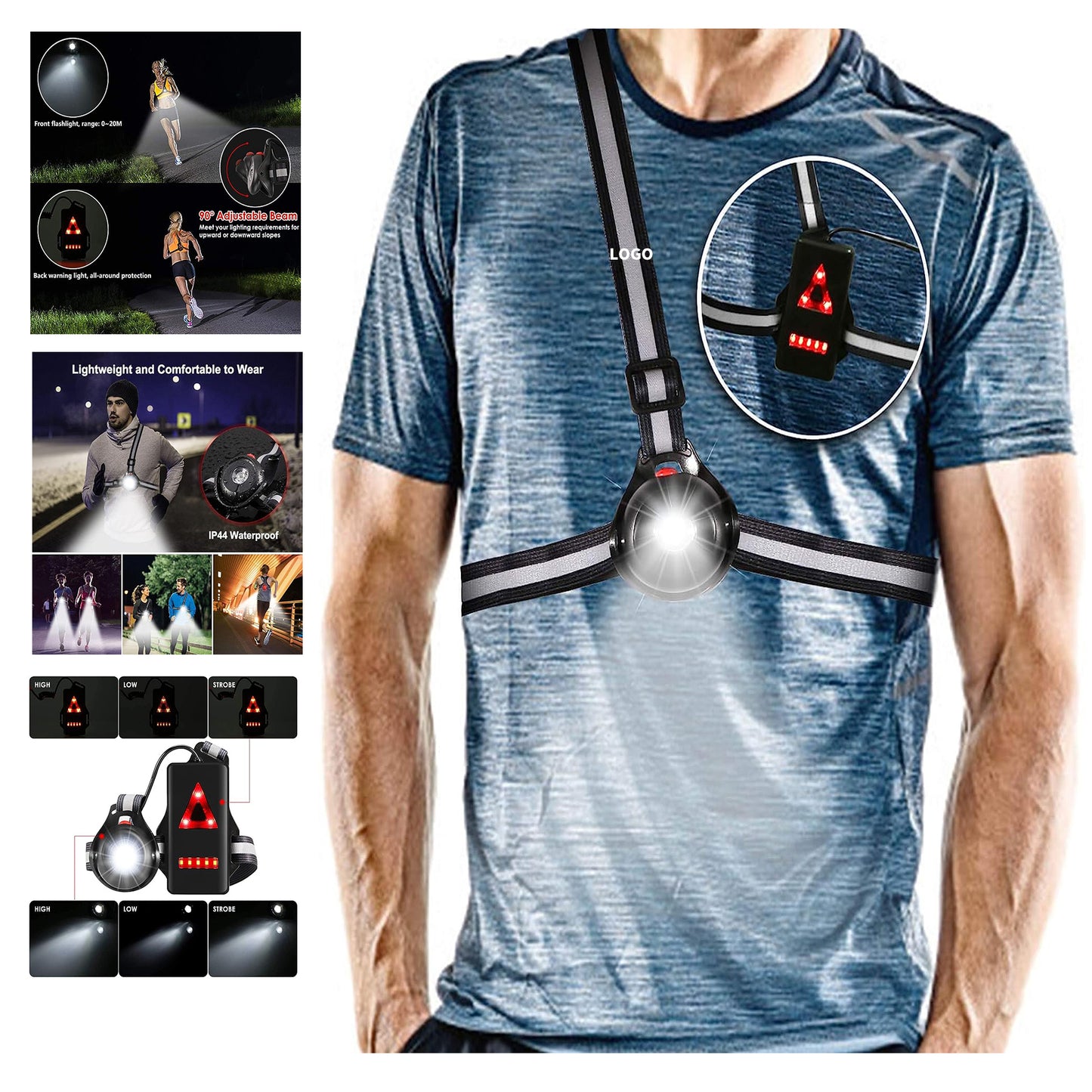 Outdoor Night Running Lights Led Chest Light Back Warning Light - Black