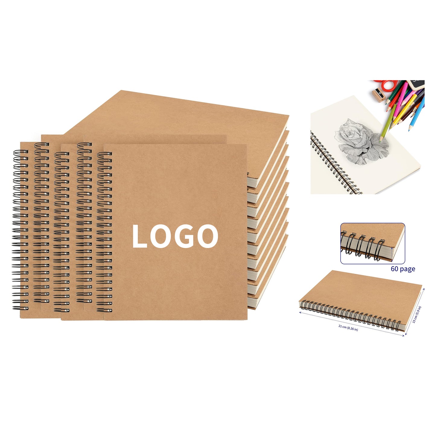 60 Sheets 120 Pages A5 Blank Spiral Sketchbook - Kraft