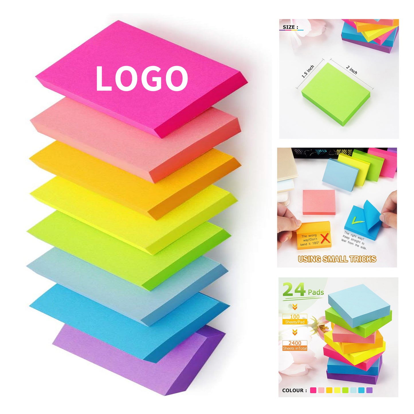 75 sheets Sticky Notes 1.5x2 inch Bright Colors Self-Stick Pads