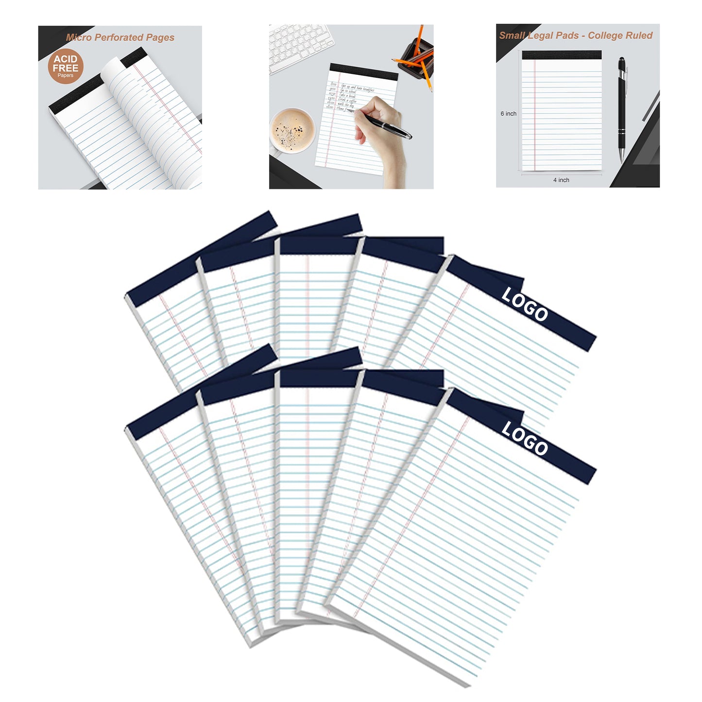 30 Sheets 4 x 6 Inch Legal Pad Notepad Small Note Pads - Black