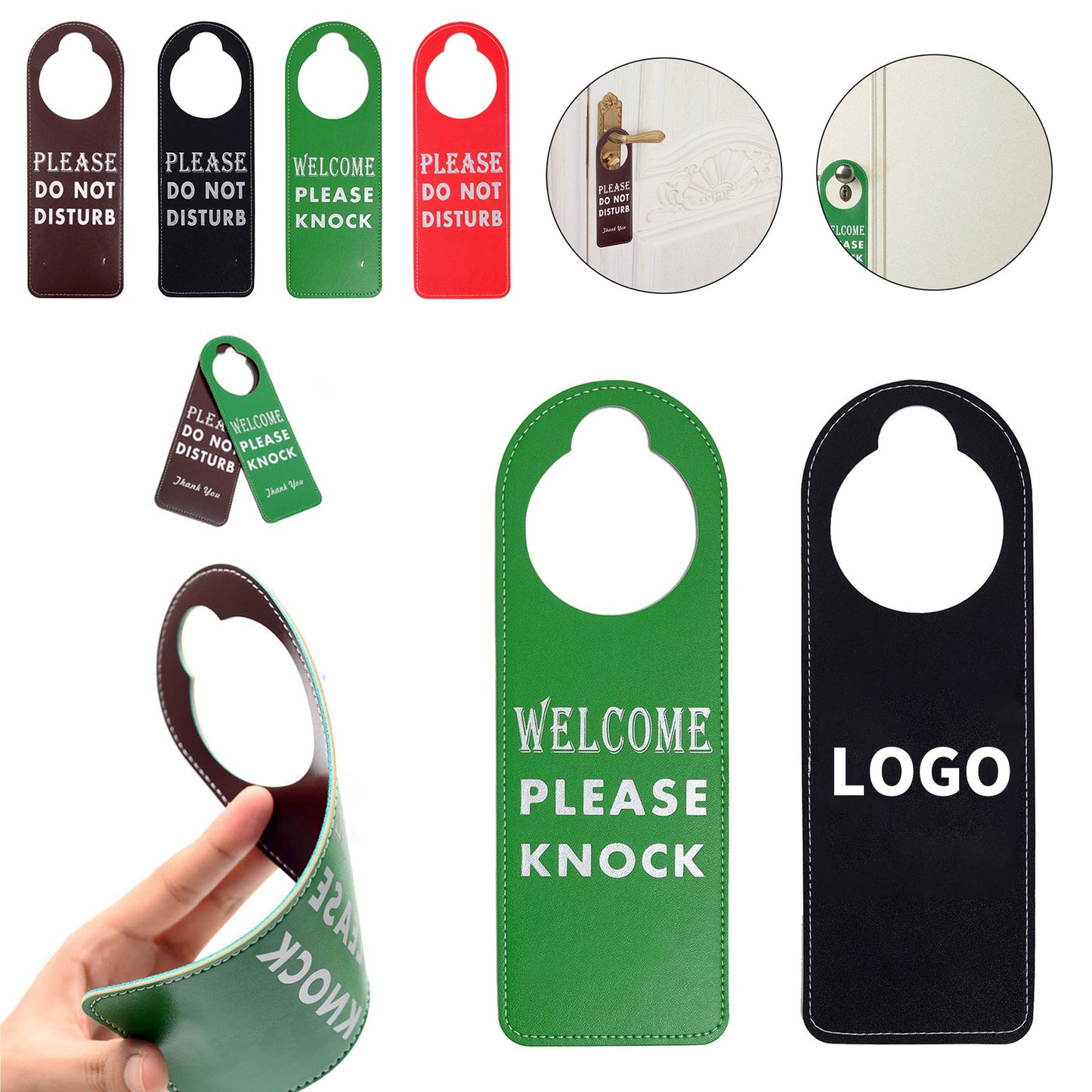 Waterproof PU Leather Door Hanger Sign - Black