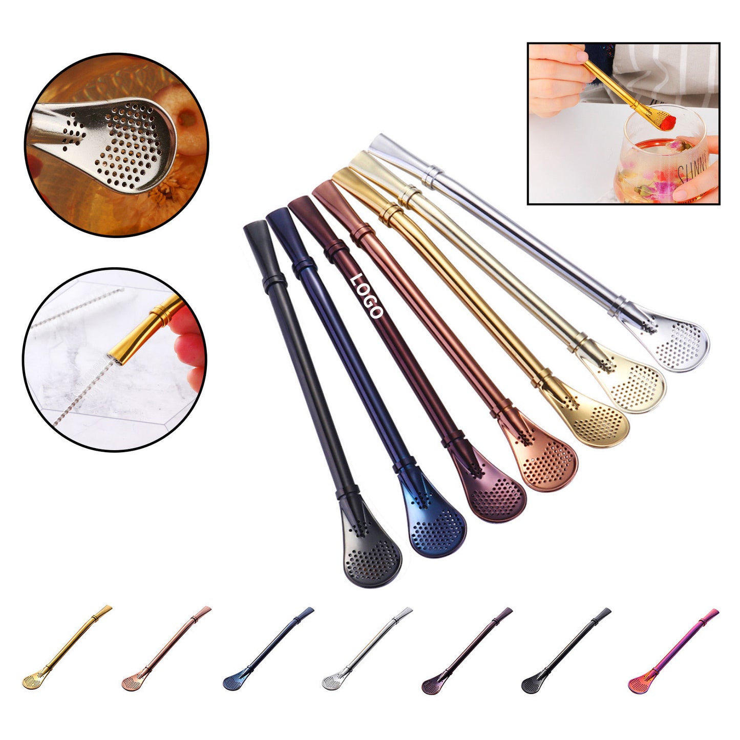Stainless Steel Spoon Straw With Brush - Silver
