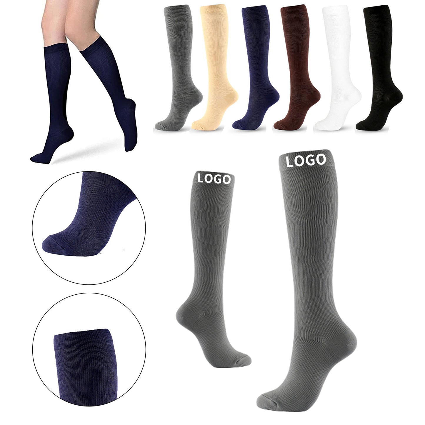 Solid Color Nylon Compression Socks