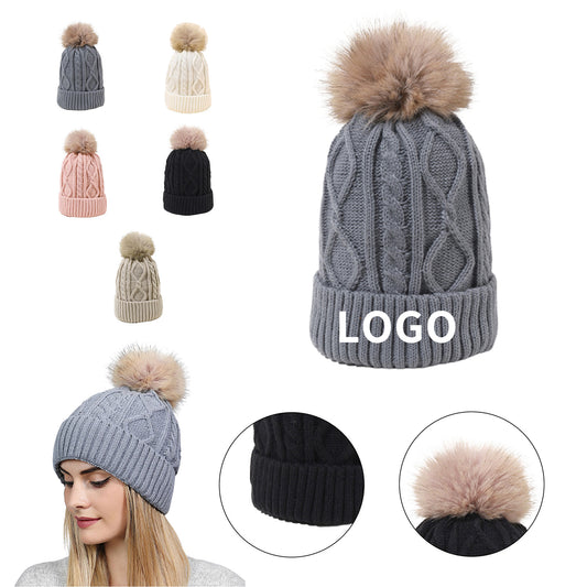 Chic Ribbed Winter Beanie with Pompom - Black