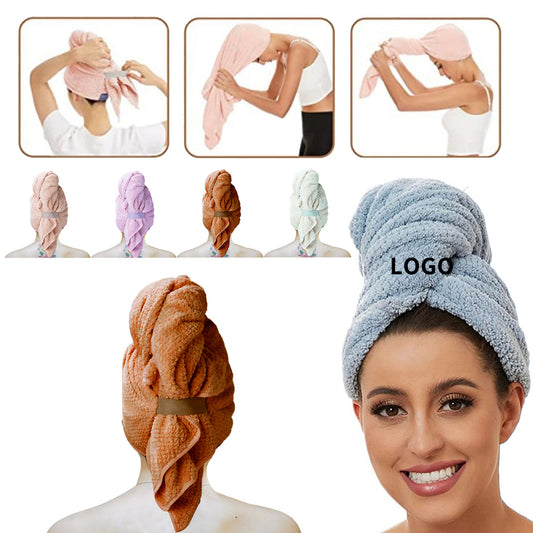 Custom Logo Microfiber Hair Dry Wrap - Beige White