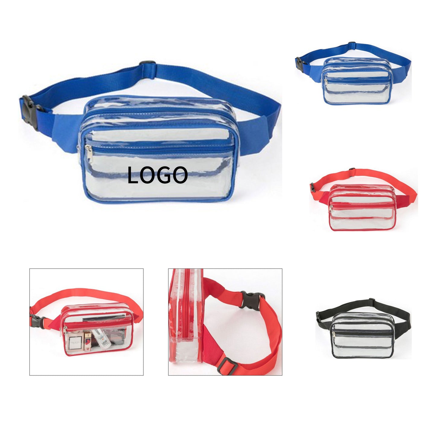 Transparent Multi-Pocket Waist Pouch - Clear - Black