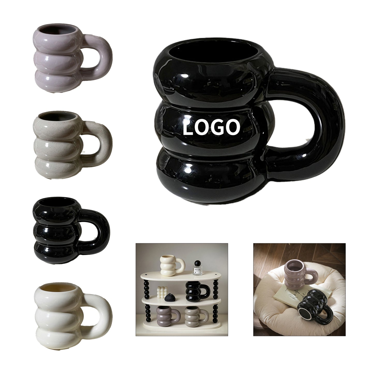 14 Oz. Bubble/Cloud Ceramic Mug 420ml - Beige Yellow White