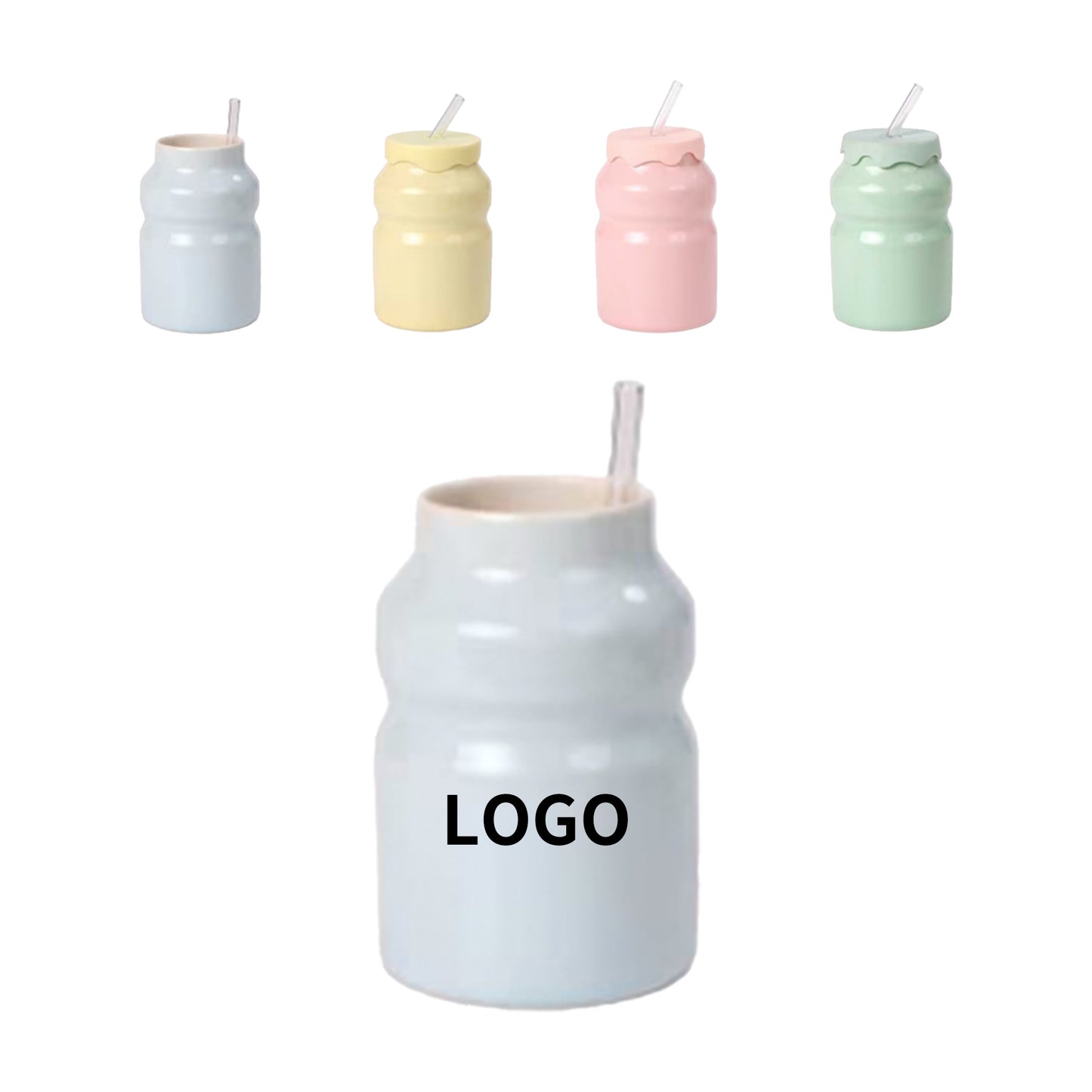 17 Oz. Ceramic Mug 500ml w/ Lid & Straw - Blue