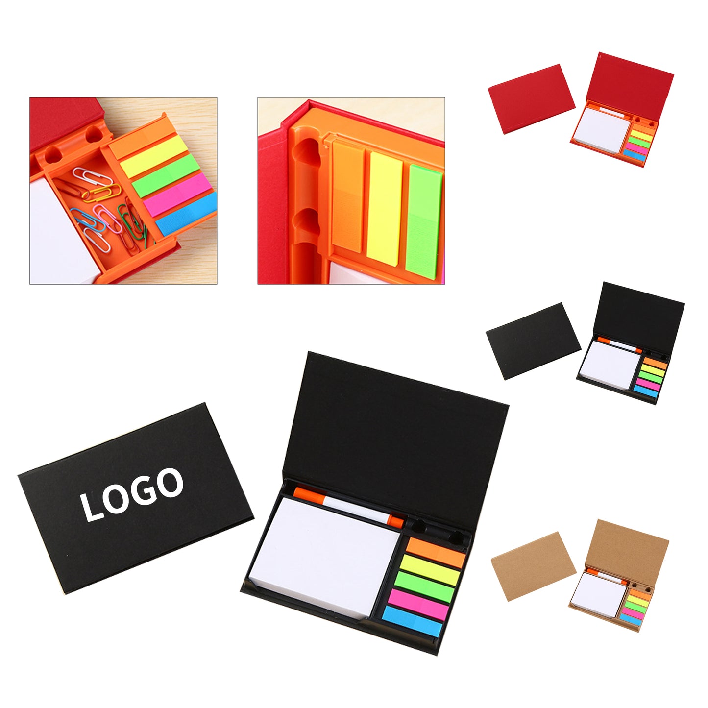 3-in-1 Sticky Note Set with Bookmark - Natural Brown