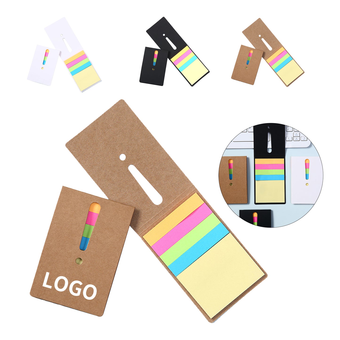 2-in-1 Sticky Note Set with Bookmark - Natural Brown
