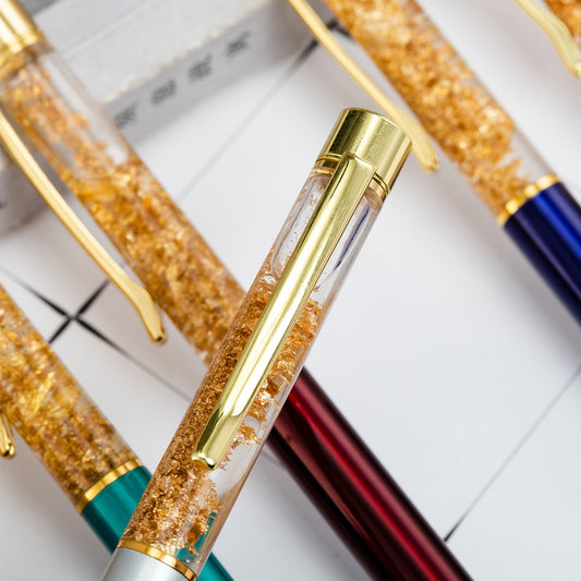 Tiny Crystal Metal Pen - Gold-Cyan