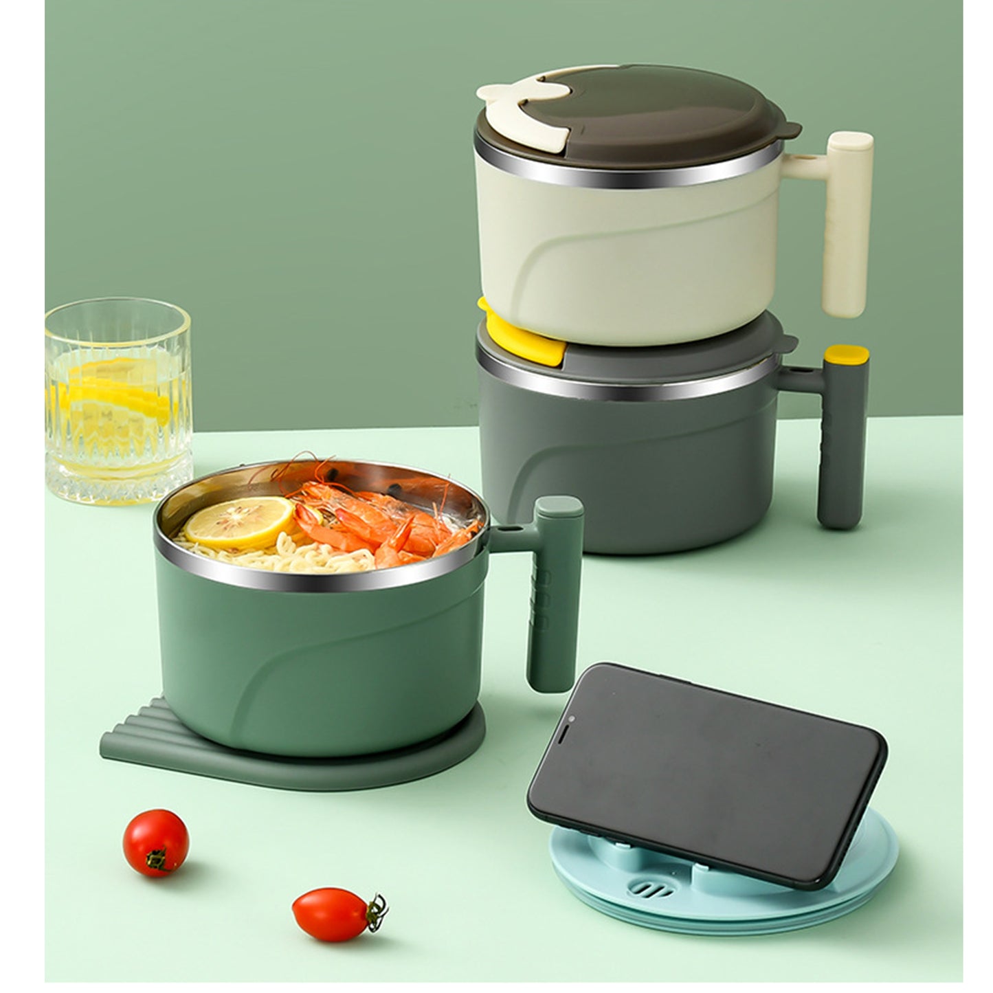 Lunch Bowl with Drain Lid and Handle