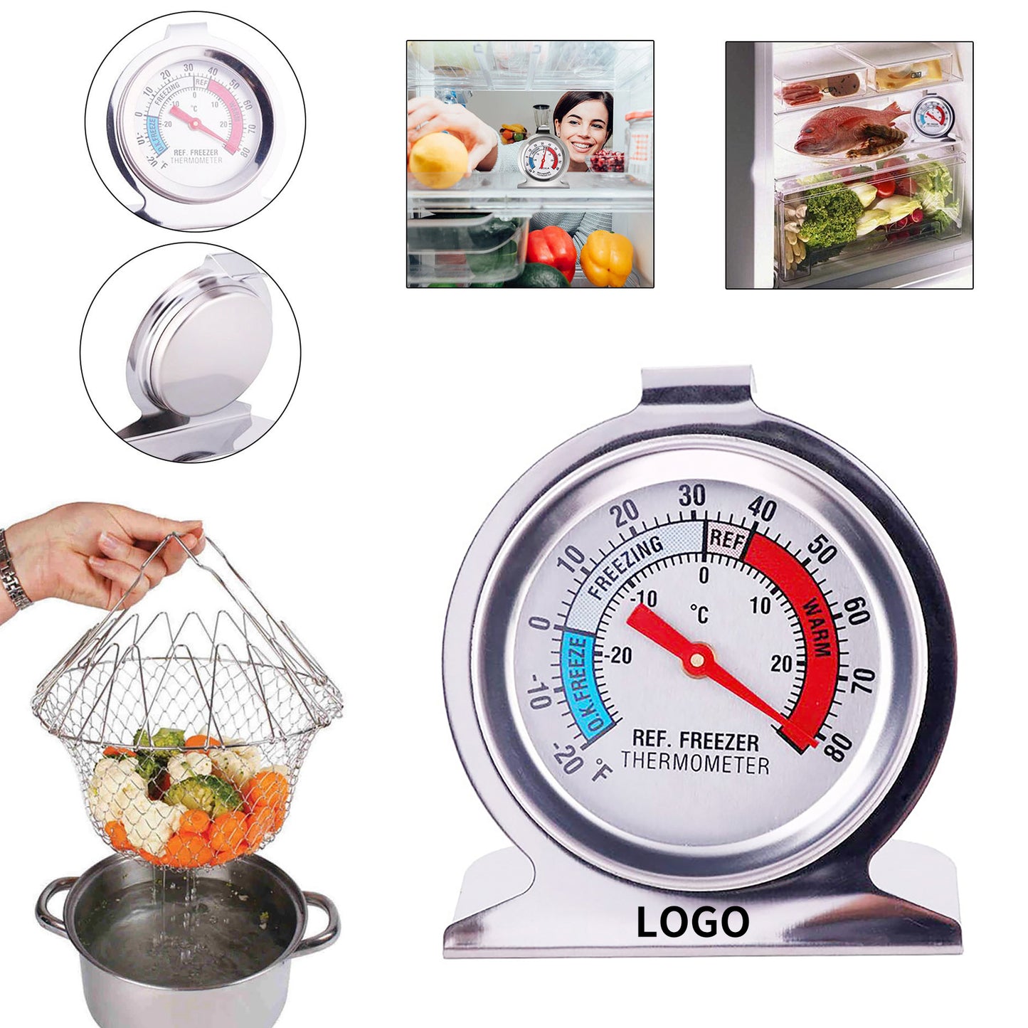 Stainless Steel Refrigerator Thermometer - Sliver