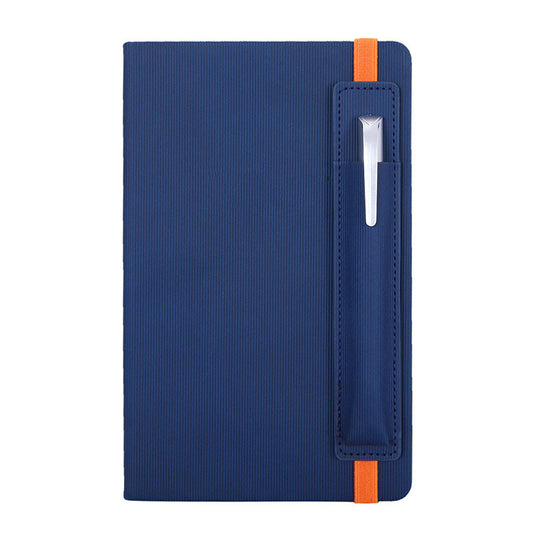 A hardcover notebook with a pencil case in the office - Blue