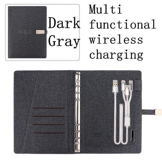 3 in 1 8000 mAh Wireless Power Bank A5 Notebook Gift Set - Gray