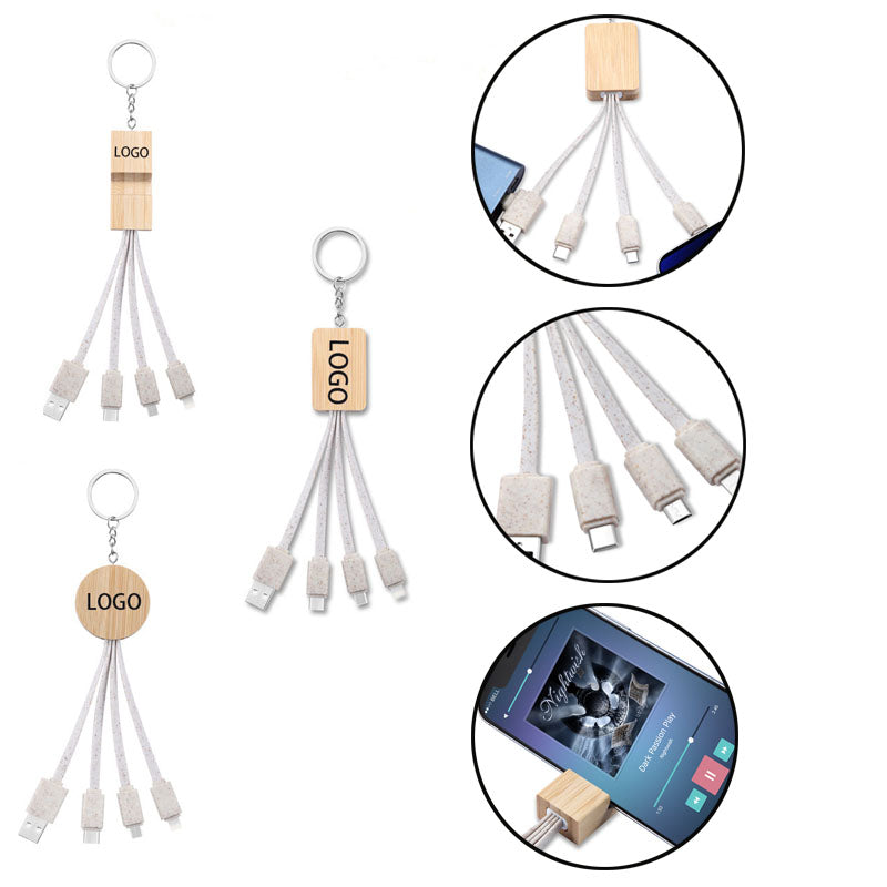 Wooden 3-in-1 Data Cable - Wood color