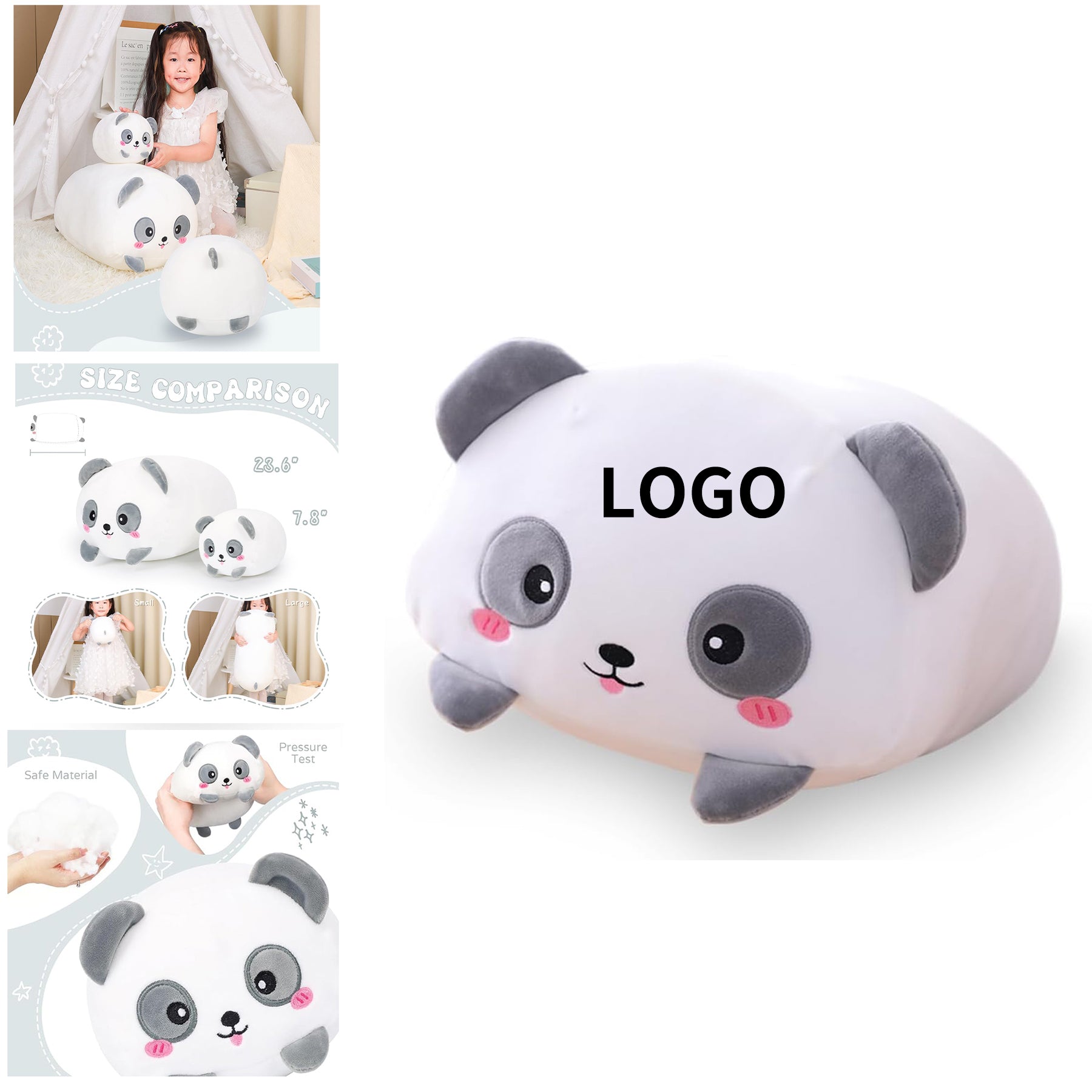 8 inch Cute Panda Plush Stuffed Squishy Animal Cylindrical Body Pillow image 1