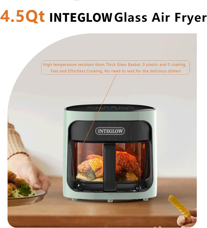 INTEGLOW Glass Air Fryer, 4.5QT with Transparent Fry Bowl, Circulating Heating, Temperature Control image 2