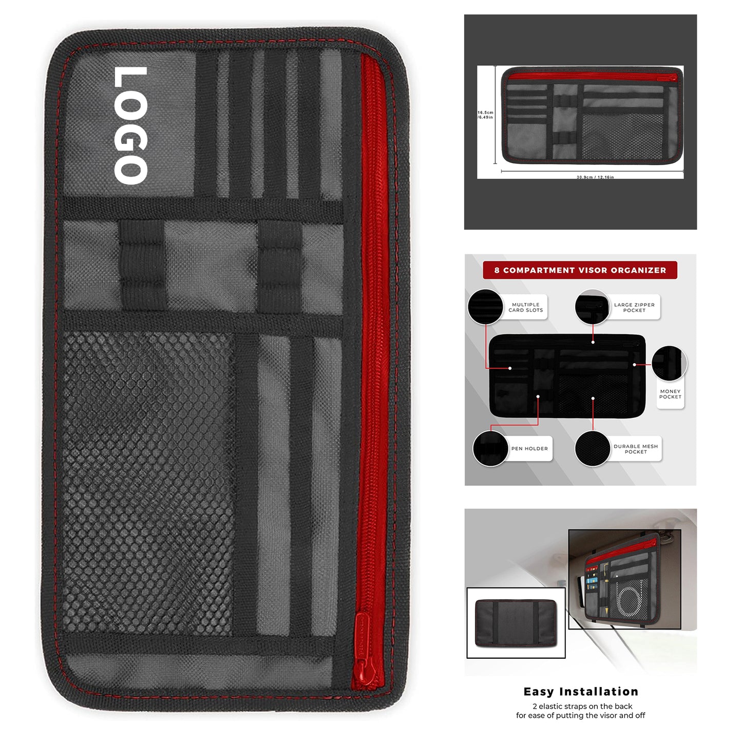 12.6 Inches Long x 6.49 Inches Wide 8 Compartment Car Sun Visor Organizer image 1